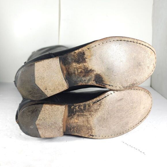 FRYE Women's Melissa Back Zip US 7,5B Black Leather Button Tall Riding Boots - Picture 13 of 16